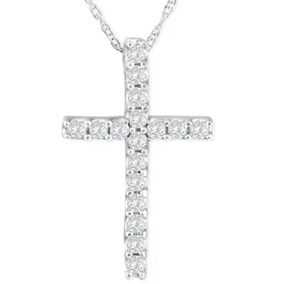 Pompeii3 1/3 Ct Lab Diamond Cross Pendant Necklace 18" White Gold 21mm Tall In Multi