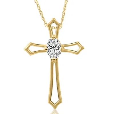 Pompeii3 1/3 Ct Oval Diamond Cross Solitaire Pendant Yellow Gold Necklace (1' Tall) In Silver