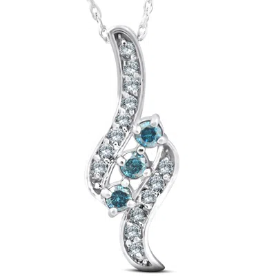 Pompeii3 1/3ct 3-stone Blue Diamond Pendant 14 Kt White Gold In Multi