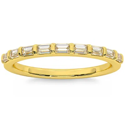 Pompeii3 1/3ct Baguette Cut Wedding Ring Anniversary Band 14k Gold Lab Grown In Pink