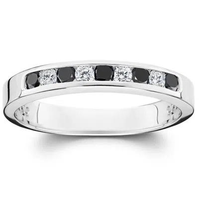 Pompeii3 1/3ct Black & White Diamond Channel Set White Gold Ring Size Selectable In Silver