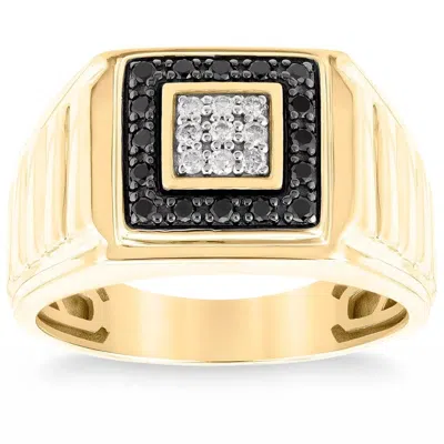 Pompeii3 1/3ct Black Diamond Men's Anniversary Wedding Ring Polished Band Yellow Gold In Multi