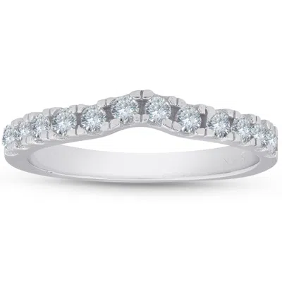 Pompeii3 1/3ct Curved Diamond Wedding Guard Ring 14k White Gold In Multi
