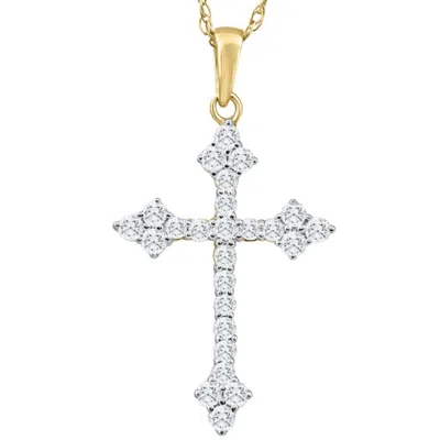 Pompeii3 1/3ct Diamond Cross Pendant 10k Yellow Gold Lab Grown Women's Necklace 1" Tall In Multi