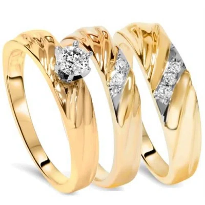 Pompeii3 1/3ct Diamond Engagement Trio Wedding Band Set 14k Yellow Gold In Silver