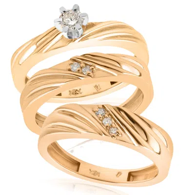 Pompeii3 1/3ct Diamond Engagement Trio Wedding Band Set 14k Yellow Gold Size Selectable