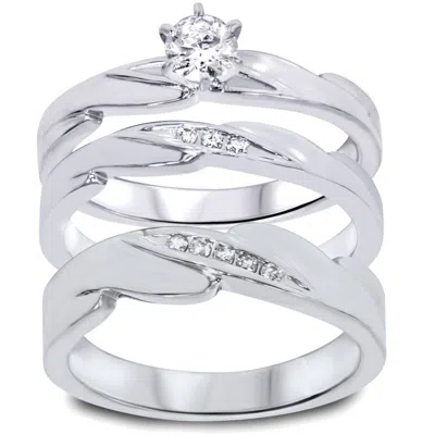 Pompeii3 1/3ct Diamond Engagement Wedding Ring Trio Set 10k White Gold In Multi