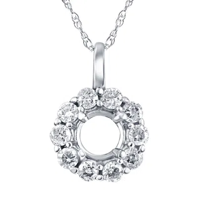 Pompeii3 1/3ct Diamond Halo Pendant Mounting Fits 5.5-6.5mm Round Stone 14k White Gold In Multi