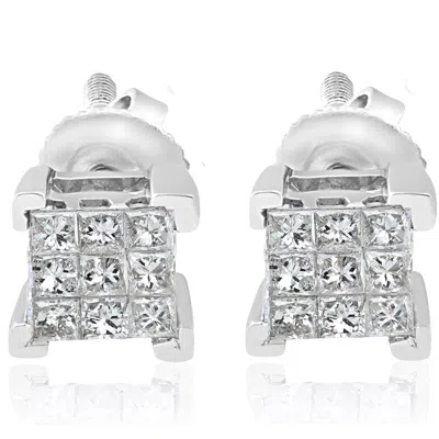 Pompeii3 1/3ct Diamond Princess Cut Screw Back Studs Womens Earrings 10k White Gold 5.5mm In Multi