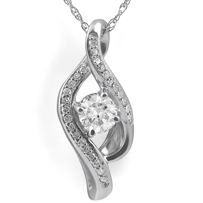 Pompeii3 1/3ct Diamond Solitaire Curve Pendant 10k White Gold 3/4" Tall In Multi