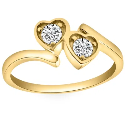 Pompeii3 1/3ct Diamond Two Stone Forever Us Heart Ring In White, Yellow, Or Rose Gold In Silver