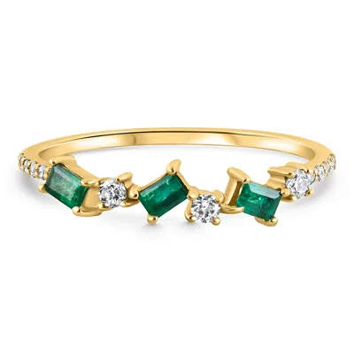 Pompeii3 1/3ct Emerald & Diamond Stackable Ring Anniversary Wedding Band 14k Yellow Gold In Green