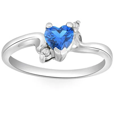 Pompeii3 1/3ct Heart Shaped Blue Sapphire & Diamond Ring In White, Yellow, Or Rose Gold In Silver