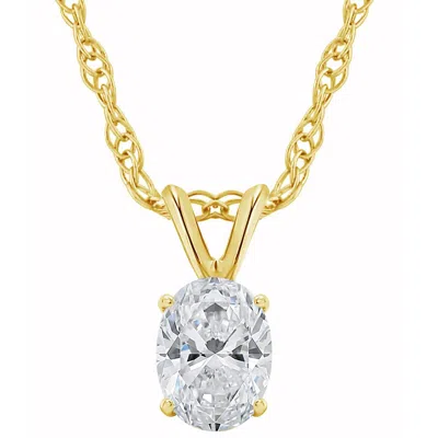 Pompeii3 1/3ct Lab Grown Oval Diamond Solitaire Pendant Yellow Gold Necklace In Purple