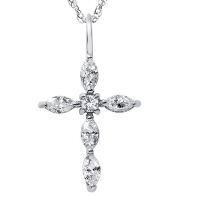 Pompeii3 1/3ct Marquise Diamond Cross Pendant 14k White Gold In Multi