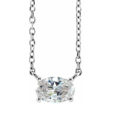 Pompeii3 1/3ct Oval Shape Sideways Solitaire Diamond Necklace In White Or Yellow Gold