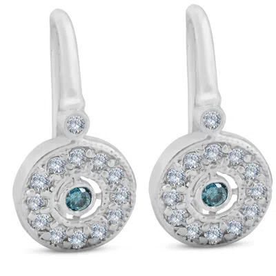 Pompeii3 1/3ct Pave Diamond Blue & White Vintage Halo Earrings 10k White Gold 1/2" Tall