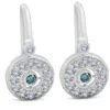 Pompeii3 1/3ct Pave Diamond Blue & White Vintage Halo Earrings 10k White Gold 1/2" Tall In Multi