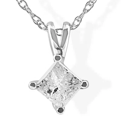 Pompeii3 1/3ct Princess Cut Solitaire Diamond 14k White Gold Pendant & Chain In Multi
