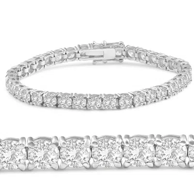 Pompeii3 13ct Round-cut Diamond Tennis Bracelet 14k White Gold 7" Lab Grown In Pink