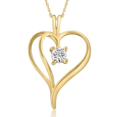 Pompeii3 1/3ct Solitaire Round Diamond Heart Pendant & Chain 10k Yellow Gold 1" Tall In Multi
