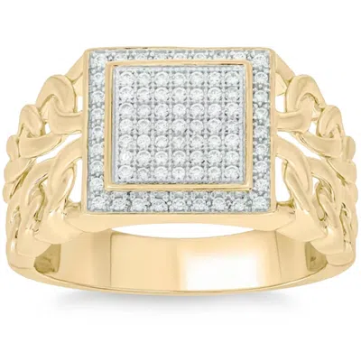 Pompeii3 1/3ct Tw Diamond Men's Chain Cuban Link Ring 10k Yellow Gold 9mm Wide In Silver