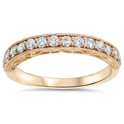 Pompeii3 1/3ct Vintage Scroll Design Diamond Wedding Ring 14k Rose Gold In Multi