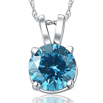 Pompeii3 2ct Blue Diamond Solitaire 14k White Gold Pendant Lab Grown In Multi