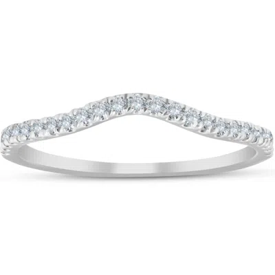 Pompeii3 1/4 Ct Curved Diamond Guard Enhancer Wedding Ring 10k White Gold In Metallic