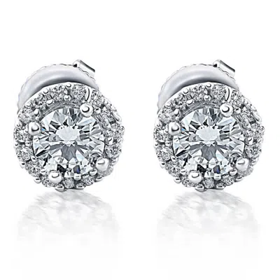 Pompeii3 1/4 Ct Halo Diamond Studs 10k White Gold In Pink