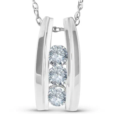 Pompeii3 1/4 Ct Three Stone Diamond Pendant 14k White Gold 1/2" Tall In Silver