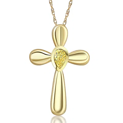 Pompeii3 1/4 Ct Yellow Diamond Pear Shape Cross Pendant Lab Grown Yellow Gold Necklace 1" In Multi