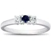 Pompeii3 1/4ct 3 Stone Blue Sapphire Diamond Ring 14k White Gold In Multi