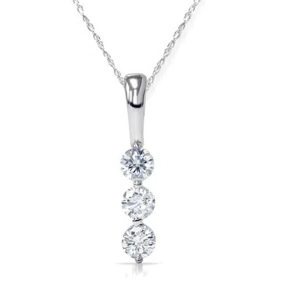 Pompeii3 1/4ct 3-stone Diamond Petite Pendant 10k White Gold 1/2" Tall In Metallic
