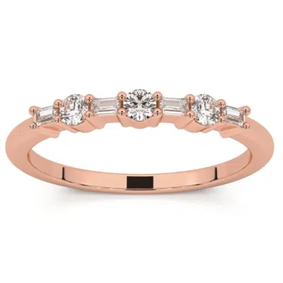 Pompeii3 1/4ct Baguette & Round Diamond Wedding Ring Stackable Band 14k Gold Lab Grown In Brown