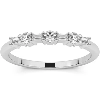 Pompeii3 1/4ct Baguette & Round Diamond Wedding Ring Stackable Band 14k Gold Lab Grown In Multi