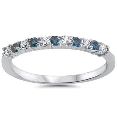 Pompeii3 1/4ct Blue & White Diamond Anniversary Ring 14k White Gold In Multi