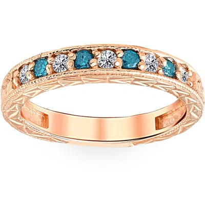 Pompeii3 1/4ct Blue & White Diamond Vintage Wedding Anniversary Ring 14k Rose Gold In Multi