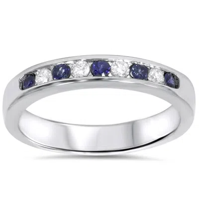 Pompeii3 1/4ct Blue Sapphire Lab Grown Diamond Channel Set Wedding Ring 14k White Gold In Multi