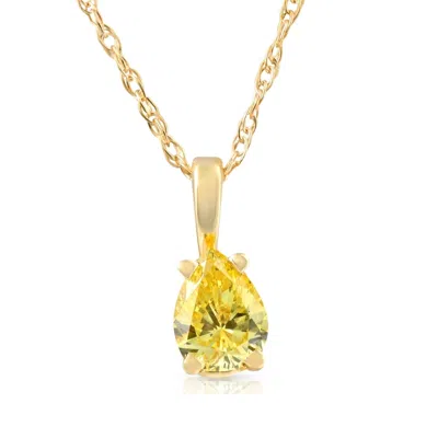 Pompeii3 1/4ct Canary Yellow Pear Diamond Lab Grown Pendant 14k Yellow Gold Necklace In Multi