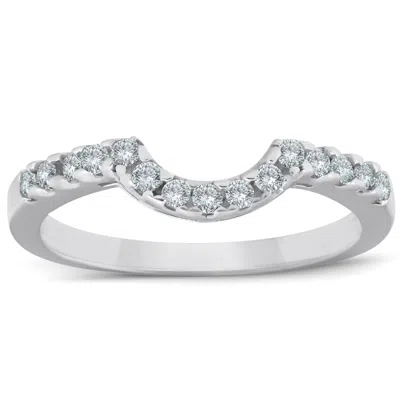 Pompeii3 1/4ct Curved Diamond Notched Wedding Ring Enhancer 14k White Gold In Silver