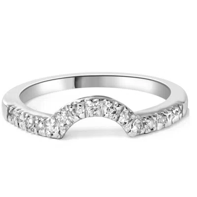 Pompeii3 1/4ct Curved Diamond Notched Wedding Ring Enhancer 14k White Gold Size Selectable In Metallic