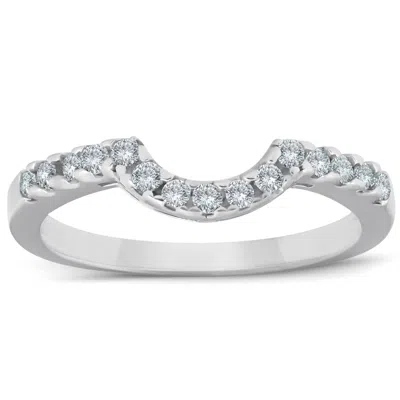 Pompeii3 1/4ct Curved Diamond Notched Wedding Ring Enhancer 14k White Gold Size Selectable