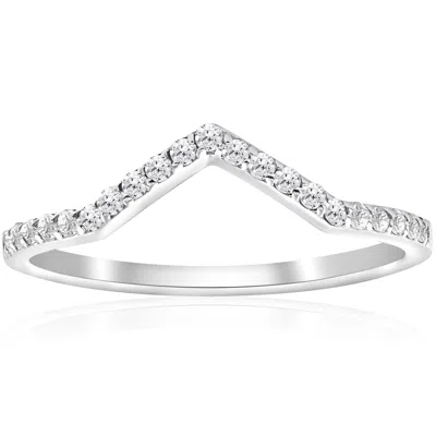 Pompeii3 1/4ct Diamond Curved V Shape Ring Stackable Wedding Band 10k White Gold In Silver