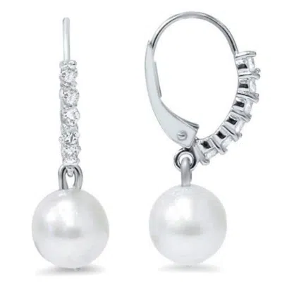 Pompeii3 1/4ct Diamond Dangle Lever Back Hoops & Pearl Earrings 14k White Gold In Metallic