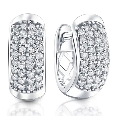 Pompeii3 1/4ct Diamond Pave Huggie Hoops Tiny Women's Earrings White Gold 1/3" Tall In Multi
