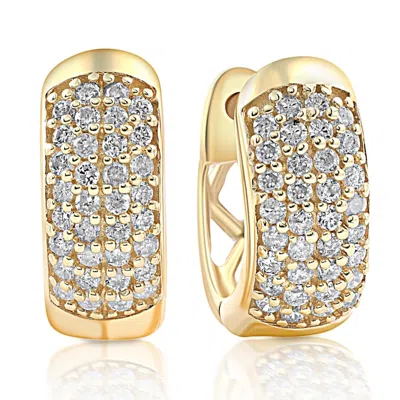 Pompeii3 1/4ct Diamond Pave Huggie Hoops Tiny Women's Earrings Yellow Gold 1/3" Tall In Multi