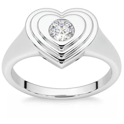 Pompeii3 1/4ct Diamond Solitaire Women's Sweetheart Signet Heart Ring 14k Gold Lab Grown In Silver