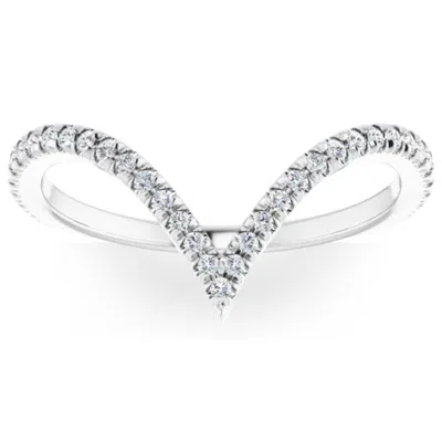 Pompeii3 1/4ct Diamond V Shape Ring Contour Stackable Band In White, Yellow, Or Rose Gold In Silver