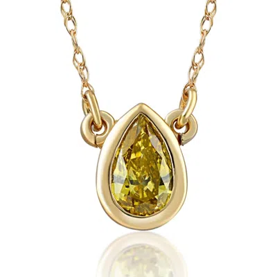 Pompeii3 1/4ct Fancy Yellow Pear Solitaire Diamond Necklace Yellow Gold Lab Grown Pendant In Multi